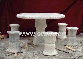 Carved Stone Table and Bench (QTS008) Carved Stone Table and Bench (QTS008)