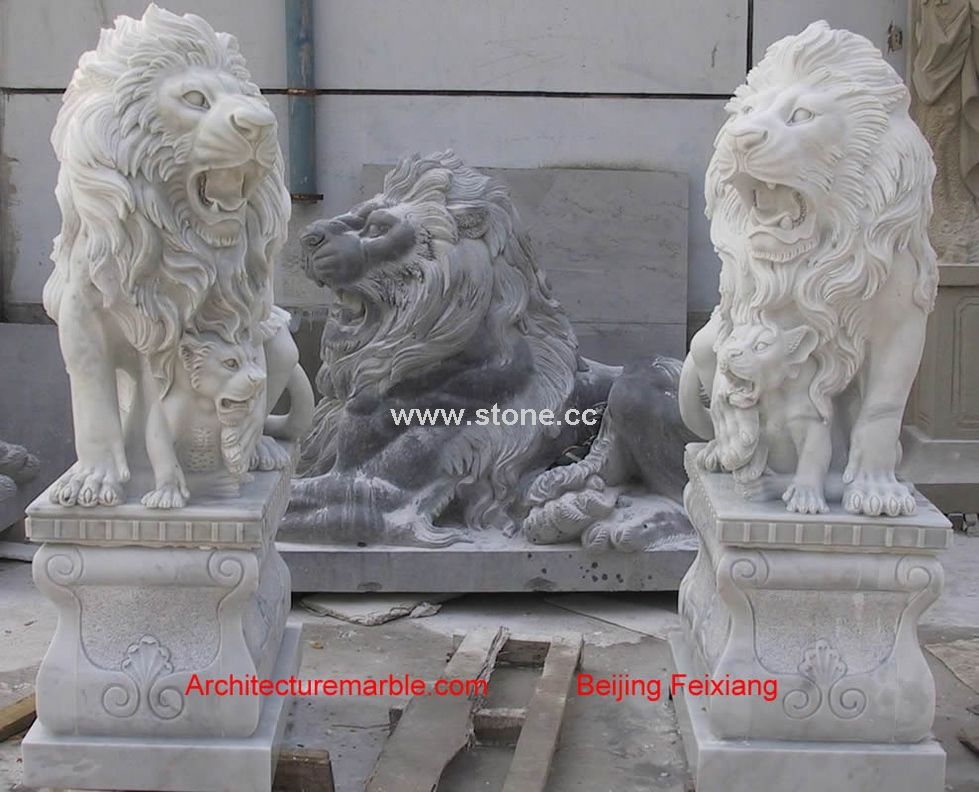 White Marble Door Lions (MAM-002)