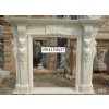Beige marble fireplace