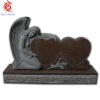 Carved natural red granite angel monument with dou