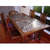 Teak wood table frames with stone inserts