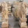 pink marble lions, red marble lions, door lions