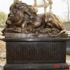 Bronze Sleeping Lion on Marble Pedestal (SL639)